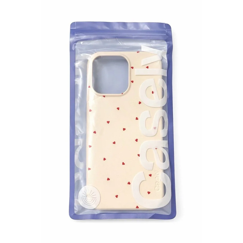 Casely iPhone 16 Pro Case Cream Red Hearts MagSafe Slim Protective Cover